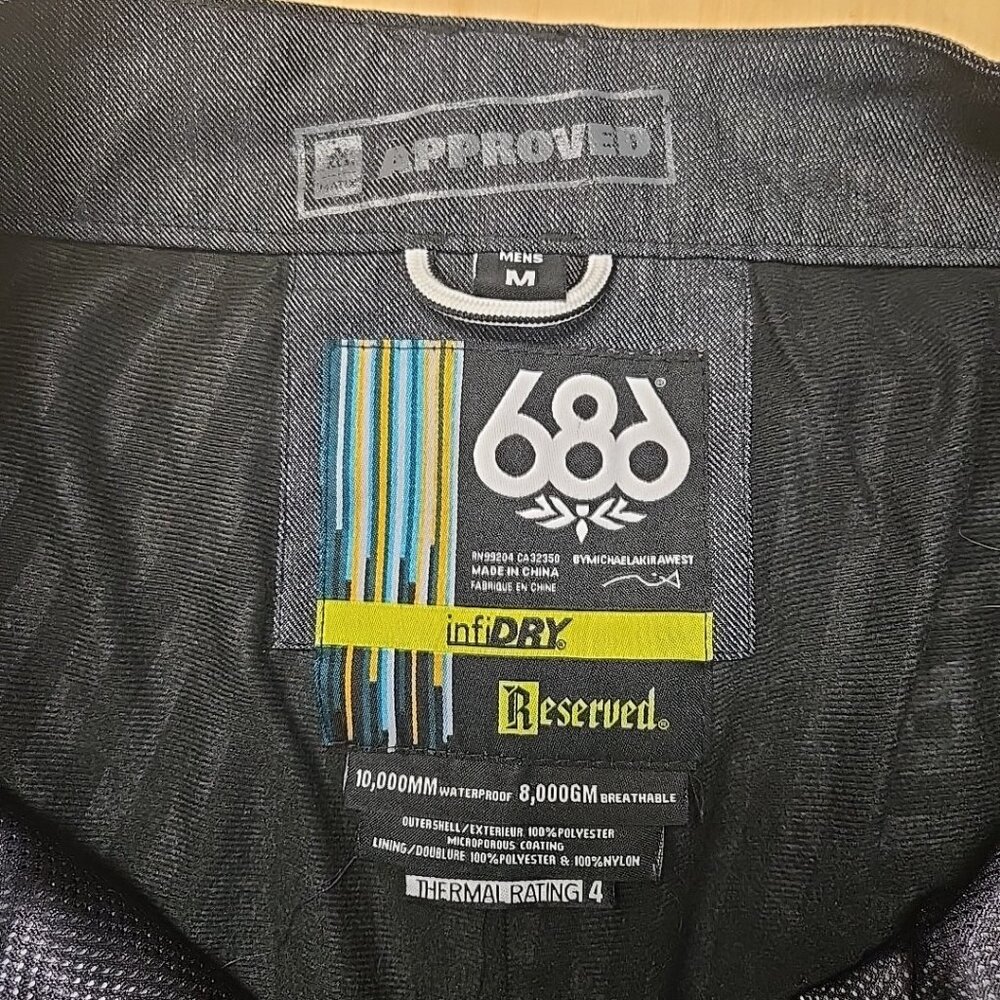 686 Snowboard Pants Mens Medium InfiDRY Reserved Raw 10,000 MM Waterproof Gray - Picture 11 of 13